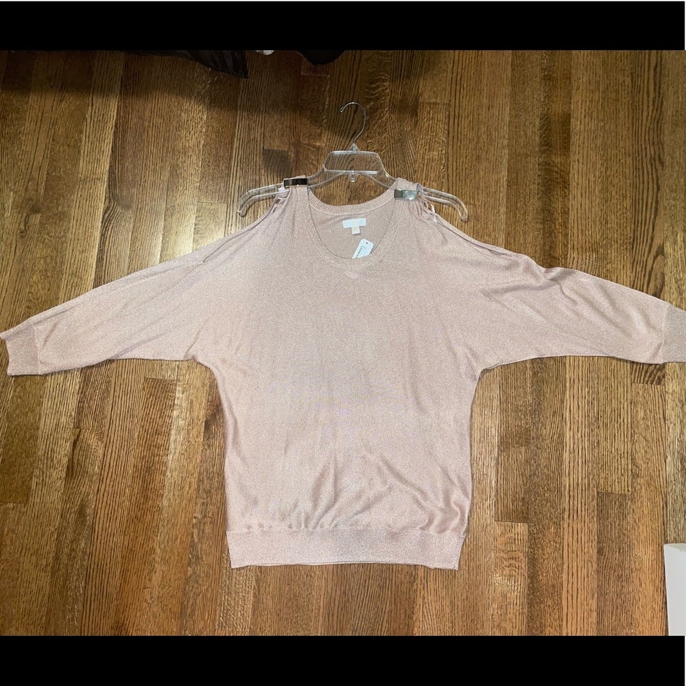 NWT charming Charlie sparkly pink & gold sweater